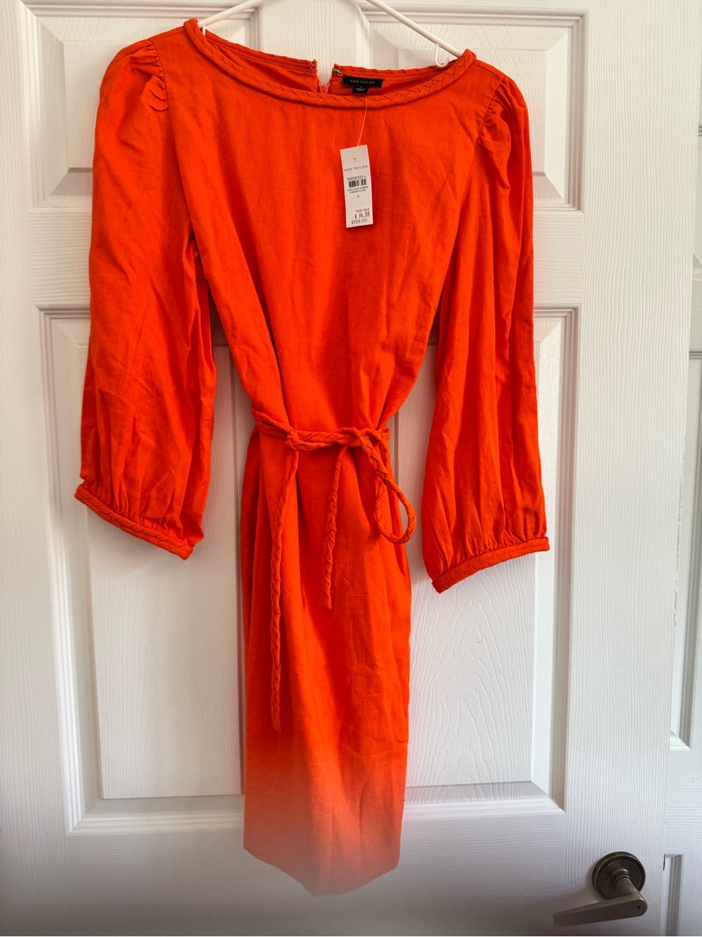 Ann Taylor Orange Braided-Neckline Dress